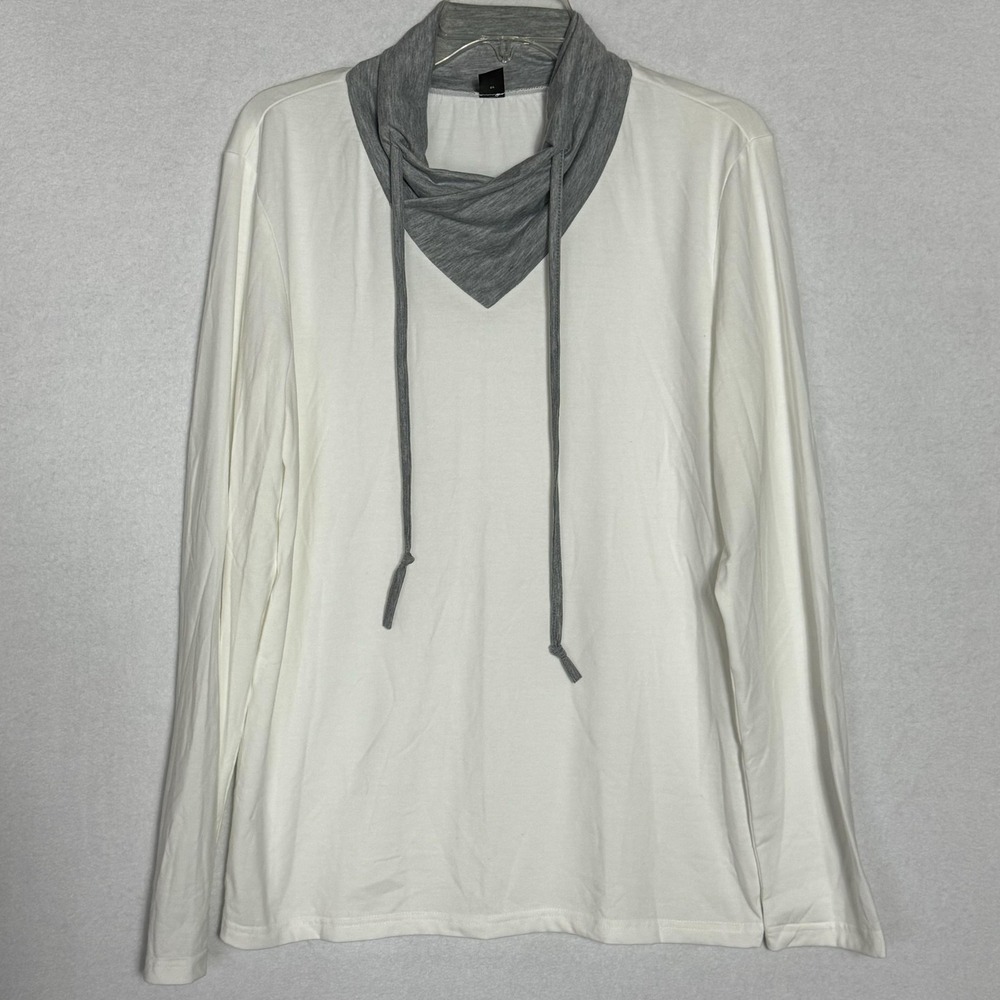 SheIn Shirt Womens Medium White Gray Cowl Neck‎ Long Sleeve Tunic Colorblock Top